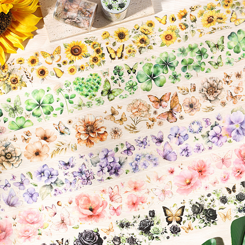 Dream Dance Tape Shengshi Flower Series Butterfly Flower Theme Handbook DIY Material Decoration Circulation Stickers 6 Types