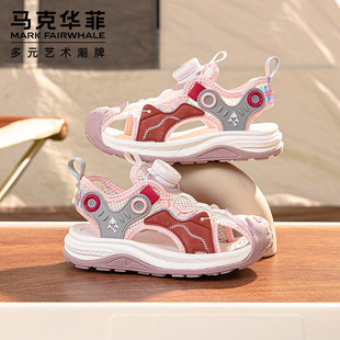 Mark Waffee 2024 Explosions Girls Sandals Summer New Girls Shoes Roof Button Soft Sole Non-Slip Beach Shoes