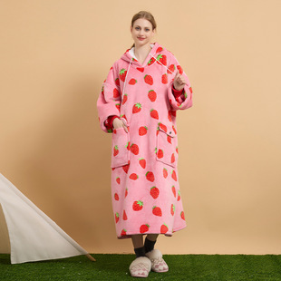 Amazon Hooded Lazy Blanket Long European and American Style plus size Home Casual Wear Flange Lamb Fleece TV TV Blanket