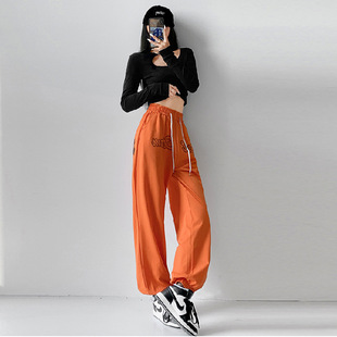 American Style Street Retro Rose Print Sports Pants Women's Spring and Autumn Khaki Loose Ankle Pants Slimming Casual Sweater Pants