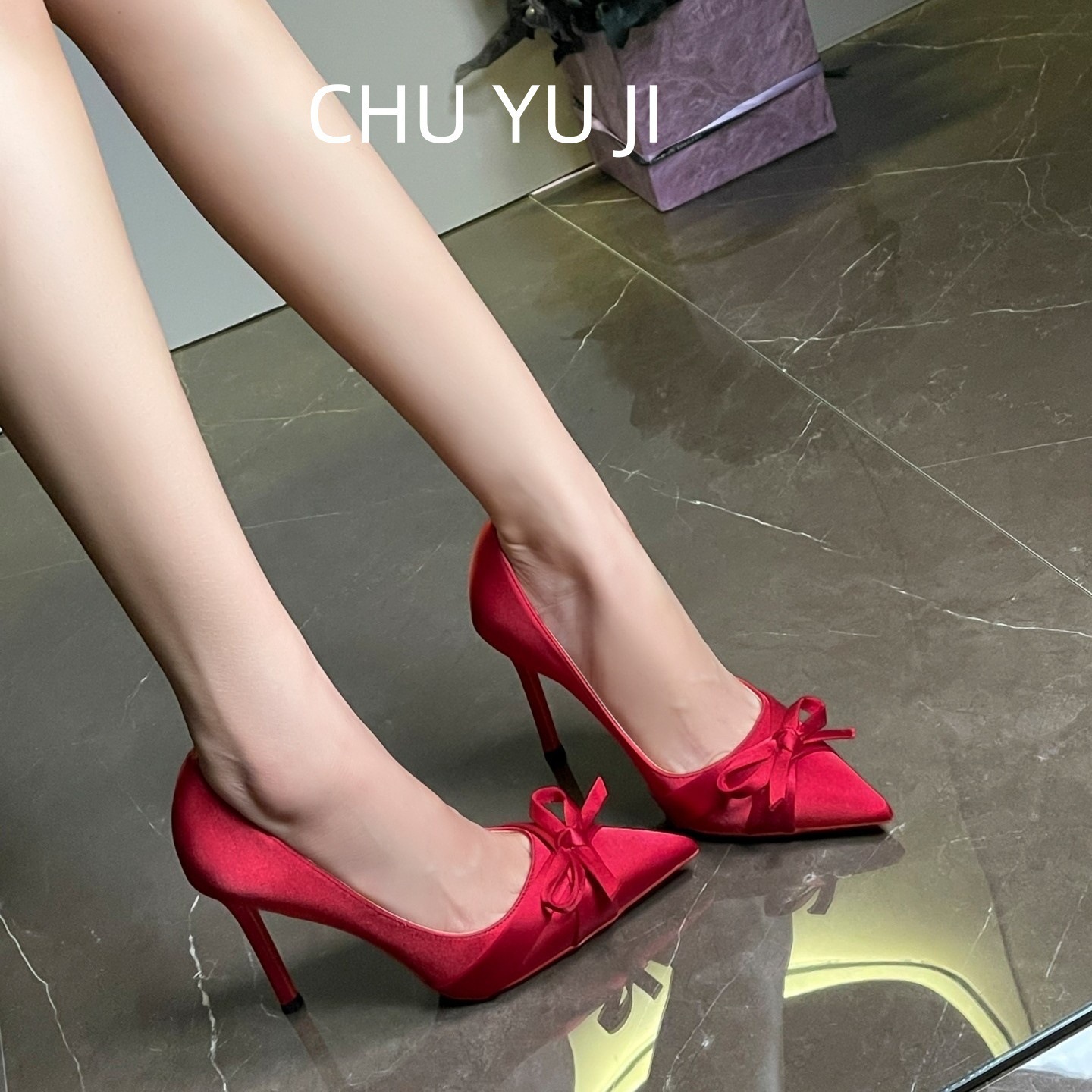 First Encounter Season Bowknot Red Satin Chinese Style Bridal Wedding Shoes for Women 2025 New Winter Pointed Toe Thin Heel Elegant High Heels