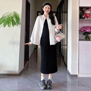Maternity 2025 Spring and Summer New Cotton All-match Stretch Vests Dress Solid Color Cotton All-match Shirt Two-piece Set