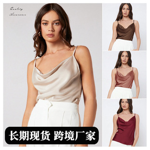 Suit with Silk Satin Camisole Vest Women's Pile Collar Exterior Wear Sexy Base Swing Collar Short Top