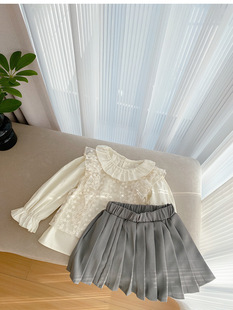 Korean style girls' shirt two-piece set 2024 spring new little girl lace collar top lace blouse fashion