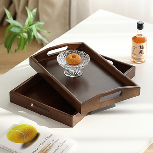 Chinese Walnut Color Tray Bamboo Tea Tray Rectangular Household Coffee Table Fruit Dessert Wooden Plate Water Cup Storage Plate