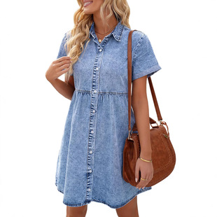 2022 Amazon ebay AliExpress Europe and the United States foreign trade summer new women's denim short sleeve dress skirt