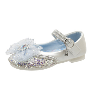 Princess Elsa girls' shoes 2024 new small leather shoes frozen little girl dance shoes Aisha crystal shoes