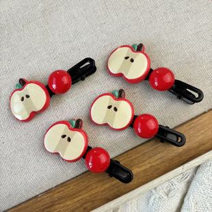 Sweet and Cute Apple Hairpin Girly Sense Fringe Fringe Clip Ins Hairpin Broken Hair Duckbill Clip Children's Headwear