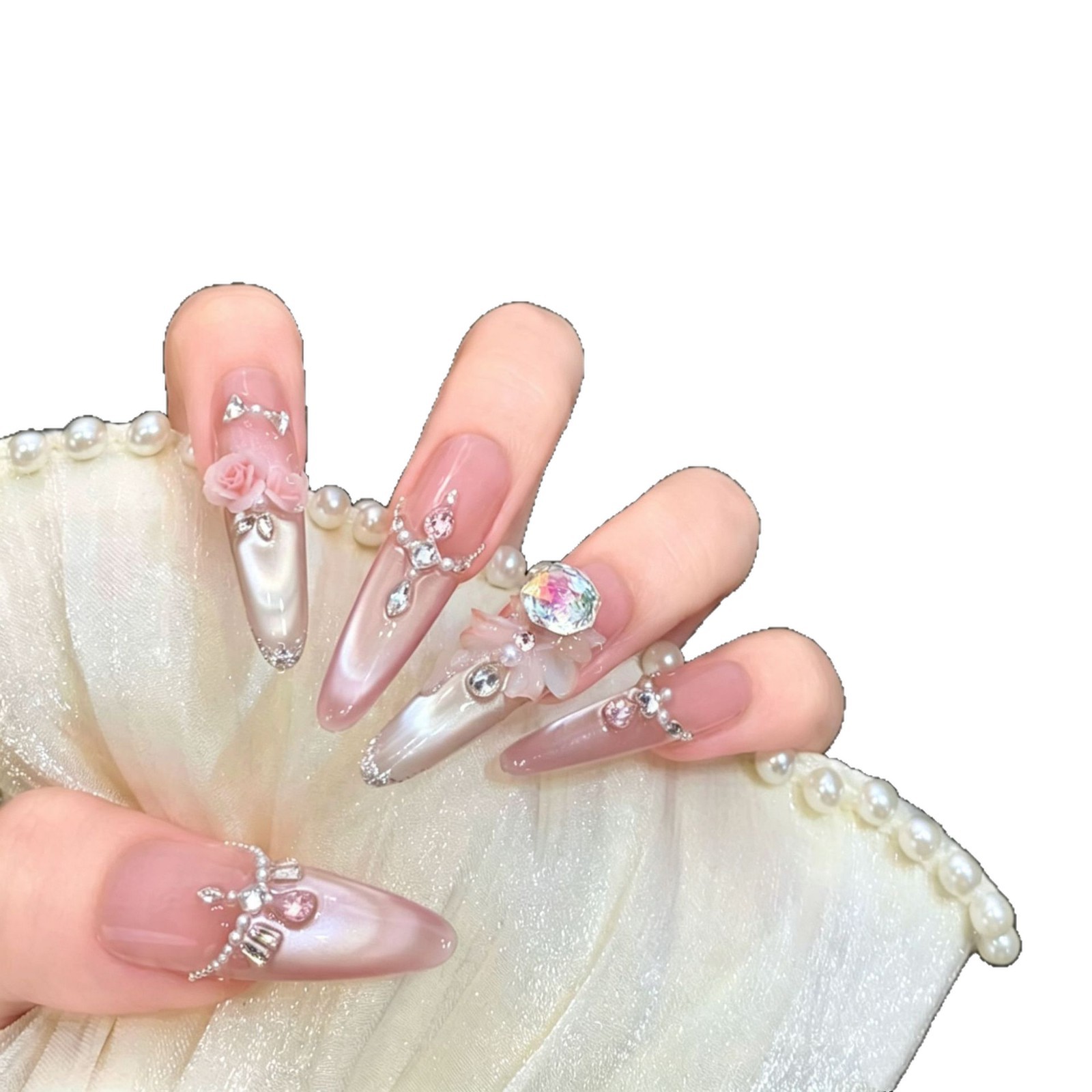 ćLove EmergencyćPurely Handmade High-End Cat-Eye Nail Art, Elegant and Versatile Fairy-Style Nail Design