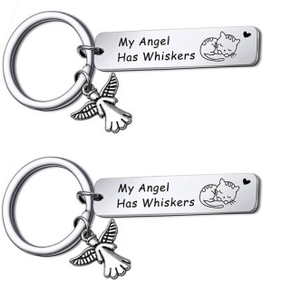 Cross-border Hot Sale My Angel Has Whiskers Cat Memorial Gift Angel Pendant Stainless Steel Keychain 0