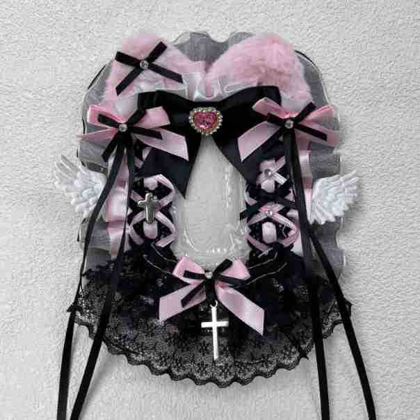 In-Stock Lace Cat Ear Card Holder Ins Angel Plush DIY Handmade Cute Wings Card Holder Backpack Pendant Finished Product