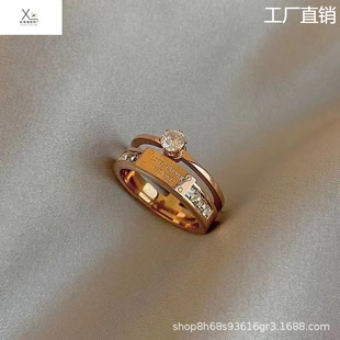 Korean Style New Simple Fresh Index Finger Titanium Steel Ring Women's Personalized Trendy Fashionable Atmospheric Flash Diamond Ring Ring for Women