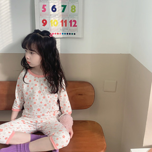 Children's Pajamas Summer Thin Seven-sleeve Girl's Cartoon Home Clothes suit Baby's Short-sleeved Air-conditioning Clothes Summer suit