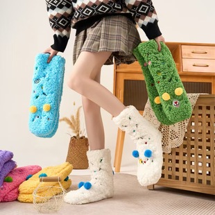 Winter Cartoon Embroidered Animal Women's Socks Lamb Fleece Women's Socks Thickened Non-Slip Floor Socks Sleep Socks for Women