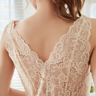 New sleeveless silk nightgown women's sexy hollow skin-friendly mulberry silk pajamas vest dress lace home clothes women
