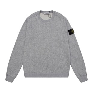 Cross-border classic STONE stone solid color crew neck badge long sleeve sweater men's and women's island couples correct version
