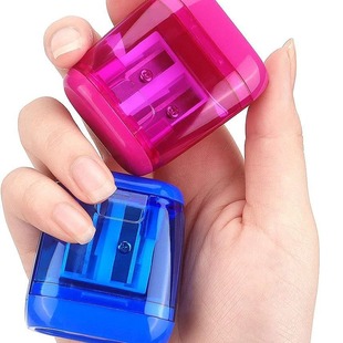 Cross-border environmental protection barrel transparent plastic lid double hole pencil sharpener plastic pencil sharpener with lid cute children pencil sharpener