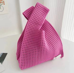 2024 Spring and Summer New Solid Color Bag Knitted Wrist Bag Simple Handbag Small Handbag Women's Handbag for Work and Going Out