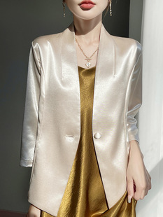 White Acetic Acid Satin Suit Jacket Women's 2025 Summer Thin High-end Elegant Short Top Small Suit