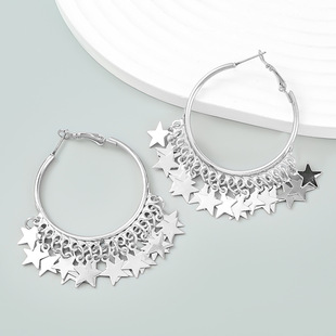 Fashionable Summer New Arrival Round Alloy Multi-Layer Star Tassel Earrings Women's European and American Retro Metallic Elegant Earrings