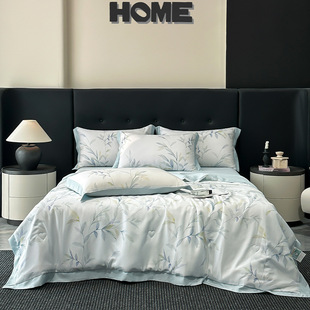 French Pastoral Style Summer Lyocell Tencel Printed Summer Quilt Four-Piece Set Cool Air Conditioning Quilt Sheet Thin Quilt Core