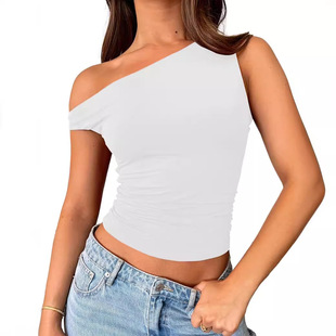 2024 Amazon New Women's Shoulder Top Sleeveless Strap Out-of-the-way Navel Vest Slim-fit Sexy Women's Clothing