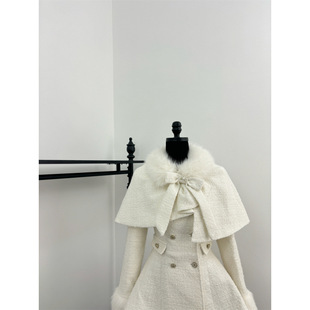 Real shot real price original design white small fragrant thousand gold style bow waist cape coat cotton two-piece set