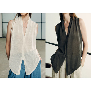 In-Stock Manufacturer Wholesale Thin Comfortable Dark Floral Linen Style Paper-Like Lazy Fashionable Draped Shoulder Knit Vest Cardigan