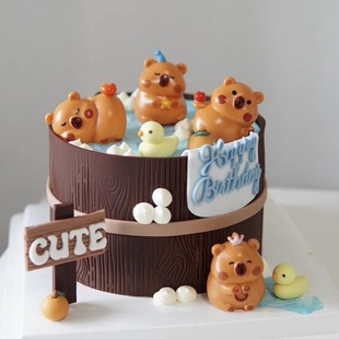 Light-Up Capybara Cute Guinea Pig Mole Children's Birthday Cake Decoration Topper Insert