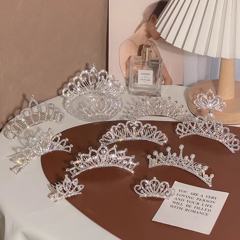 Children's high-end crown headdress Princess rhinestone crown insert comb little girl performance hair comb Korean style high sense hairpin