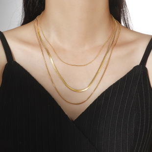 Color-free Three-layer Snake Bone Stacked Necklace Niche Design Cold Style Woolen Chain Light Luxury Internet Celebrity Fashionable Clavicle Chain