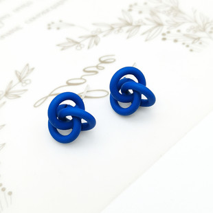 Klein Blue Earrings Series Niche Simple Design Sense Korean Earrings Autumn and Winter New High-end Sense Earrings for Women