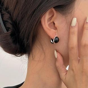 Fan Zhiqiao Korean-style 925 Sterling Silver Black Onyx Earrings Simple Elegant All-match Ins-style Earrings