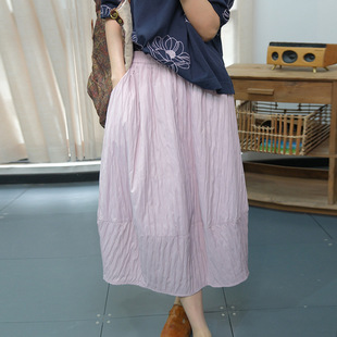 Mori Artistic Su Fanka Spring and Summer Simple Splicing with Loose Waist Joker Slim Knee Skirt Female 9390-1