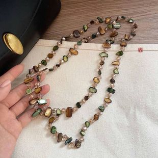 Vintage brown Shell Necklace Color Long Necklace Handmade Knot Beaded Necklace Fashion Temperament Necklace