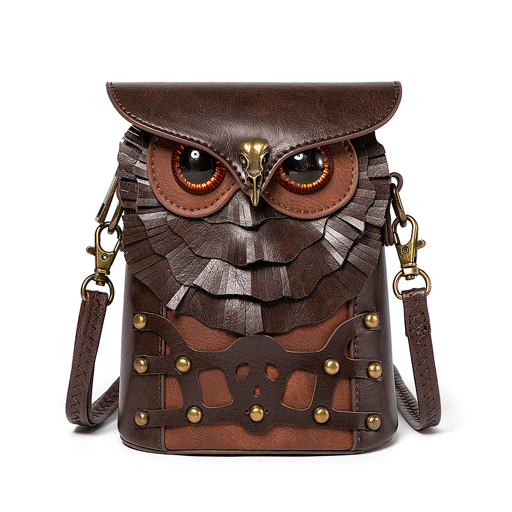 Creative and best-selling cross-border women's bags, European and American punk style, women's shoulder crossbody bag, niche owl coin purse small square bag.