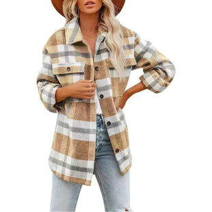 New women's plaid yarn-dyed brushed twill Plaid Japanese and Korean style casual shirt coat fashion fabric wholesale