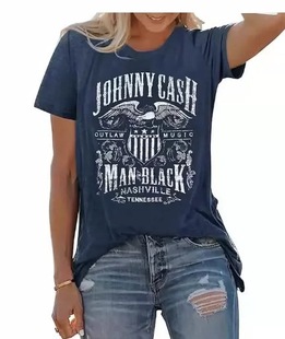 Foreign Trade Cross-border European and American E-commerce Independent Station Amazon Amazon Hard JOHNNY CASH Printed Colored Cotton Female T