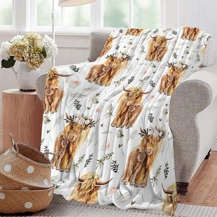 Cross-border Amazon Highland Cow Blanket Pattern Printed Super Soft Comfortable Flannel Wool Blanket for Sofa Living Room
