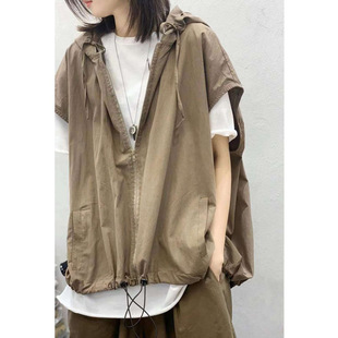 Wholesale Vintage plus size Hooded Casual Vest Vest Women's Spring and Autumn Summer 2025 New Loose Outer Vest Men's Vest