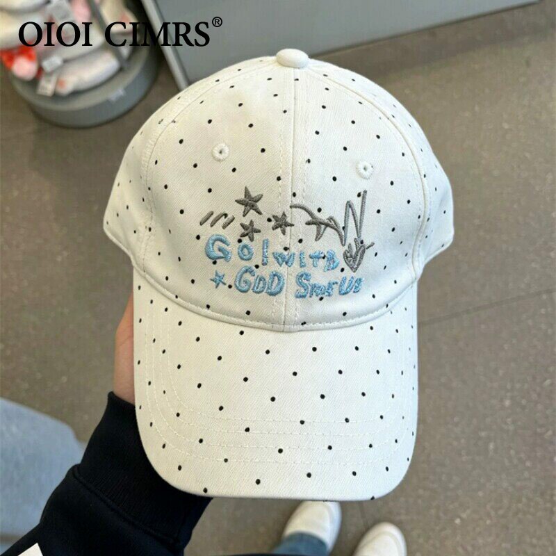 Korean-Style Polka Dot Letter Embroidery Baseball Cap for Women, Summer Sweet Cool Spicy Girl Style, Versatile, Face-Slimming, Sunshade Duckbill Hat