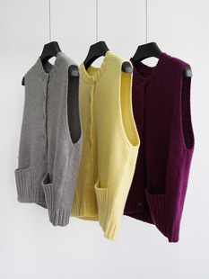Korean Single Thick Needle Wool Blended Knitted Vest Autumn and Winter Single-breasted Vest Round Neck Fashionable Simple Top Women's Sweater