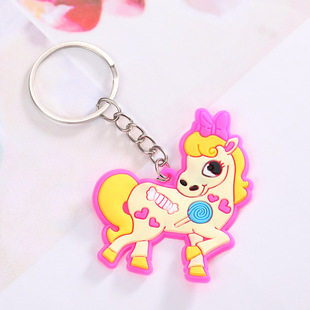 Cross-border cartoon unicorn keychain super cute soft glue dinosaur keychain pendant jewelry gift toys wholesale