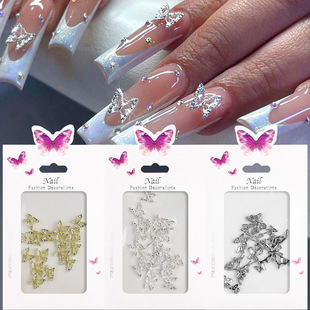20 Pack Nail Art silver Alloy Jewelry Light Luxury Three-Dimensional Bow Metal Big Butterfly Wings Nail Drill Accessories