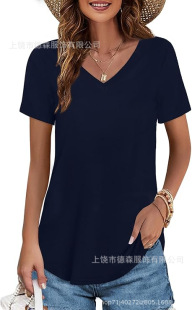 2025 European and American Foreign Trade Short-sleeved Women's V-neck Home Clothes Printed T-shirt