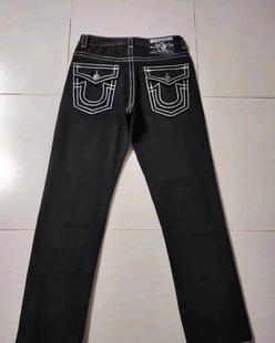 American Style Trendy Brand True Jeans Men's Religious Big Buddha Faith plus size Thick Line Straight Casual High Street Jeans