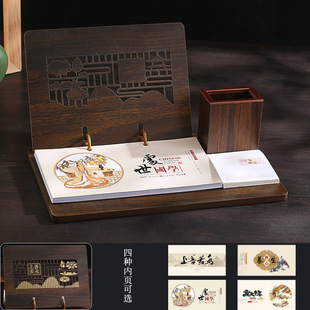 2025 business pedestal wooden desk calendar 2025 pedestal weekly calendar desk calendar rack large pen container gift box antique LOGO