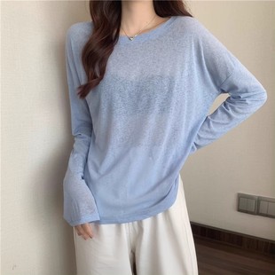 Chiffon Shirt Sun Protection Clothing Women's 2024 New Summer Thin Loose Pullover Ice Silk Knitted Air Conditioning Mesh Overshirt