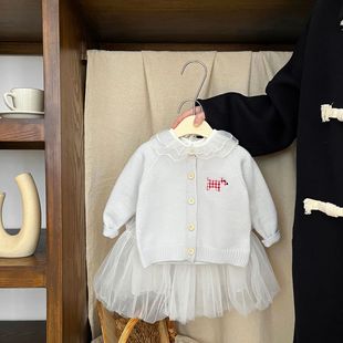 Korean Girl's Sweater Spring 2025 New Style Western Style Baby Knitted Cardigan Children's Fashionable Embroidered All-match Jacket