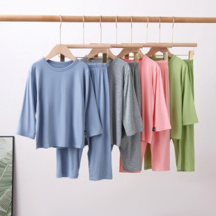 24 summer parent-child clothes children's modal pajamas suit boys and girls home air conditioning clothes ninth sleeve ninth pants